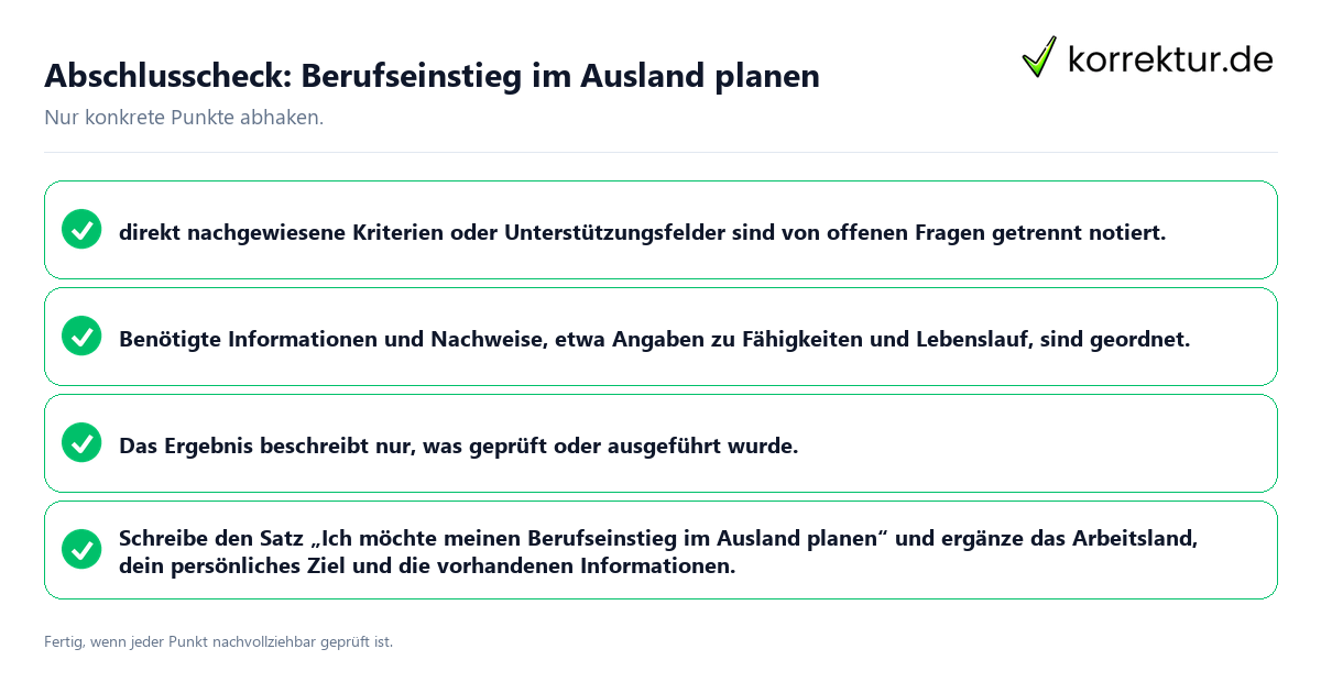 Konkreter Abschlusscheck zu Berufseinstieg im Ausland planen