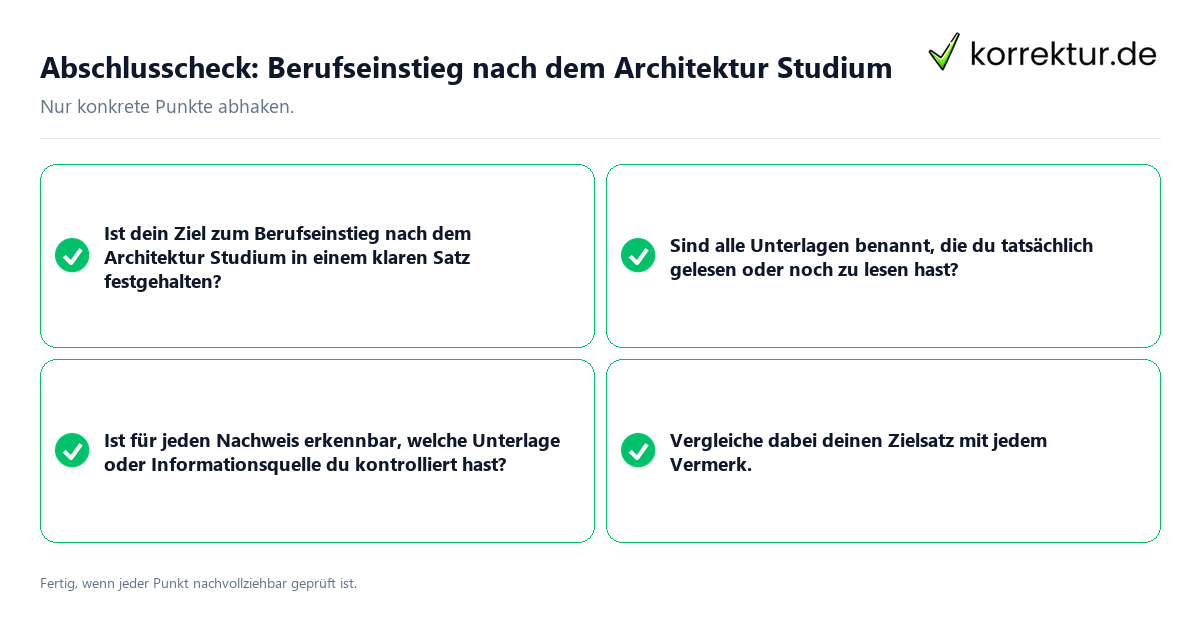 Konkreter Abschlusscheck zu Berufseinstieg nach dem Architektur Studium