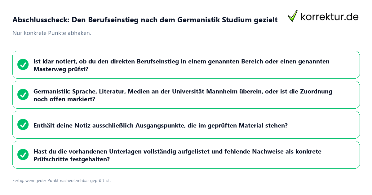 Konkreter Abschlusscheck zu Den Berufseinstieg nach dem Germanistik Studium gezielt