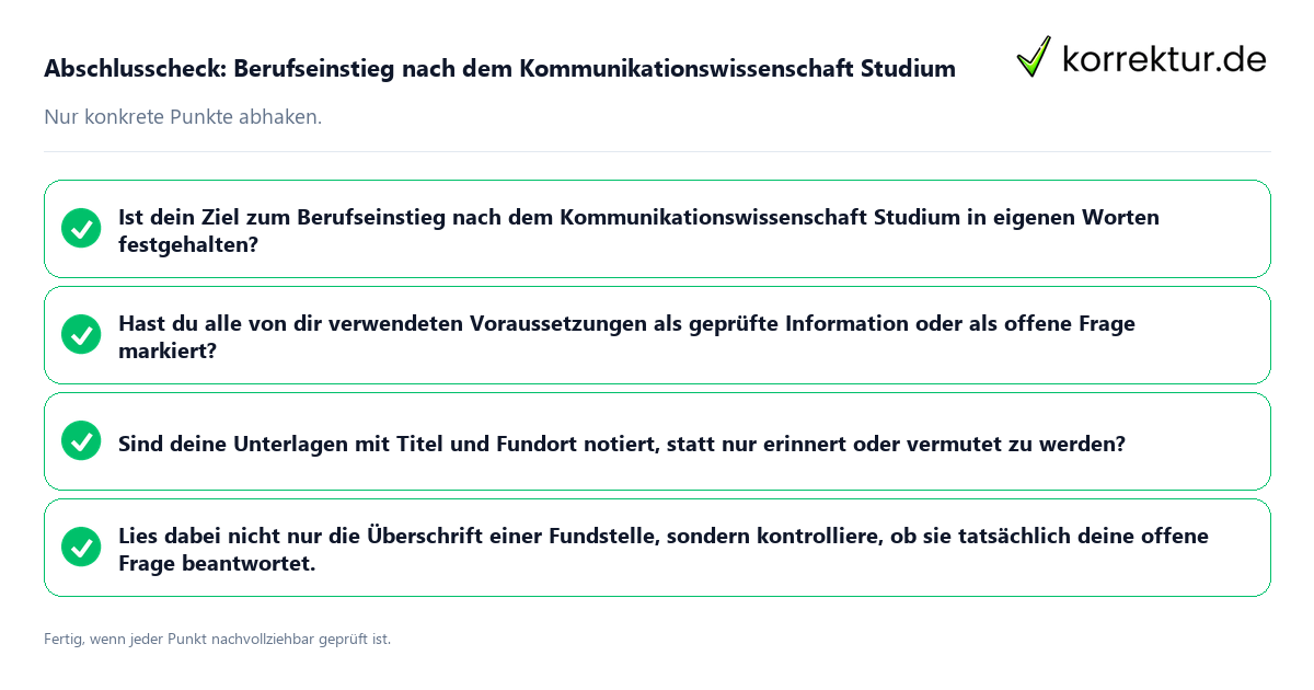 Konkreter Abschlusscheck zu Berufseinstieg nach dem Kommunikationswissenschaft Studium