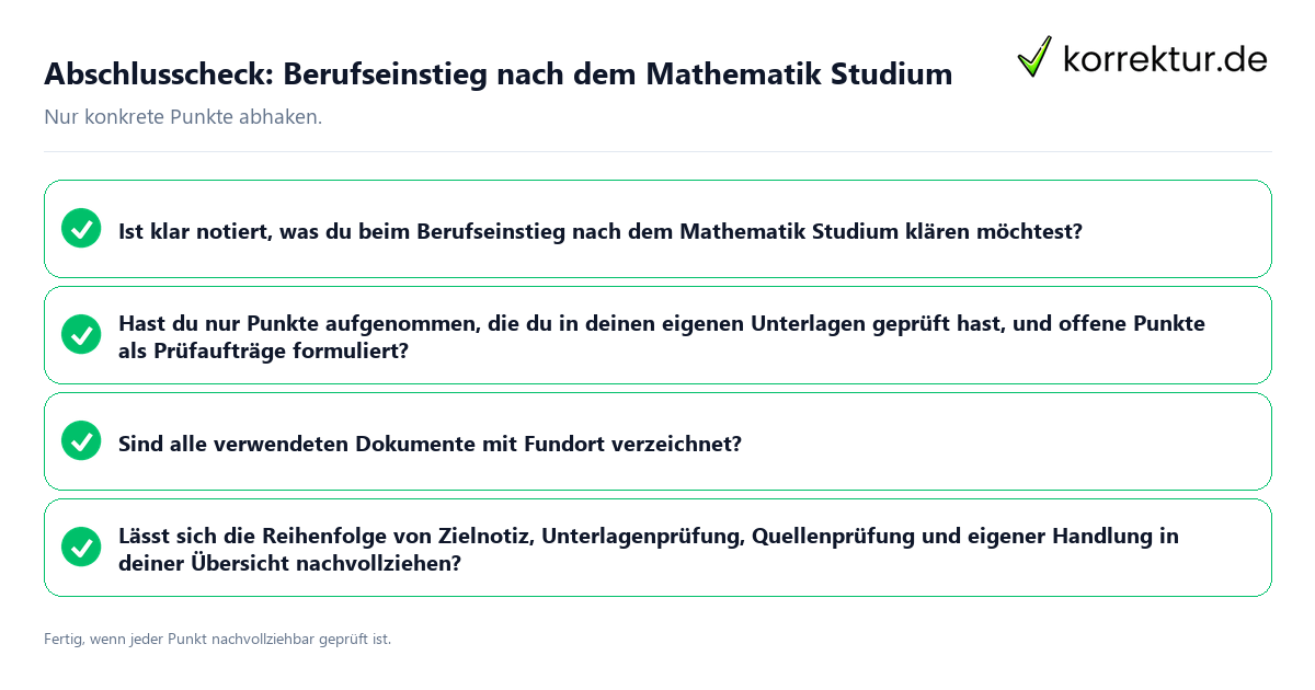 Konkreter Abschlusscheck zu Berufseinstieg nach dem Mathematik Studium