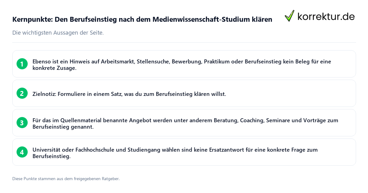 Kernpunkte: Den Berufseinstieg nach dem Medienwissenschaft-Studium klären Konkrete Kernpunkte zu Den Berufseinstieg nach dem Medienwissenschaft-Studium klären
