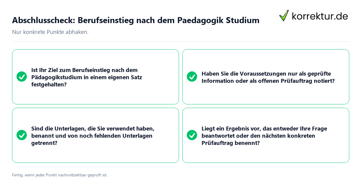 Konkreter Abschlusscheck zu Berufseinstieg nach dem Paedagogik Studium