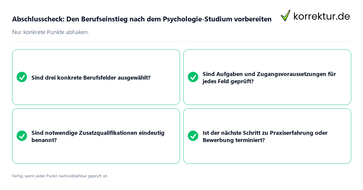Konkreter Abschlusscheck zu Den Berufseinstieg nach dem Psychologie-Studium vorbereiten