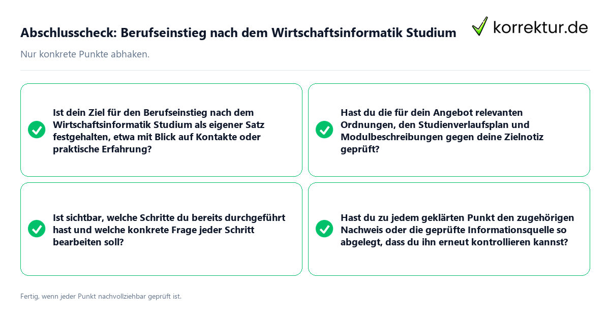 Konkreter Abschlusscheck zu Berufseinstieg nach dem Wirtschaftsinformatik Studium