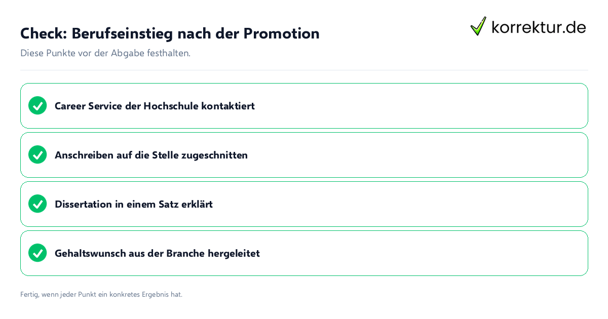 Check: Berufseinstieg nach der Promotion Berufseinstieg nach der Promotion: Prüfliste mit vier Punkten