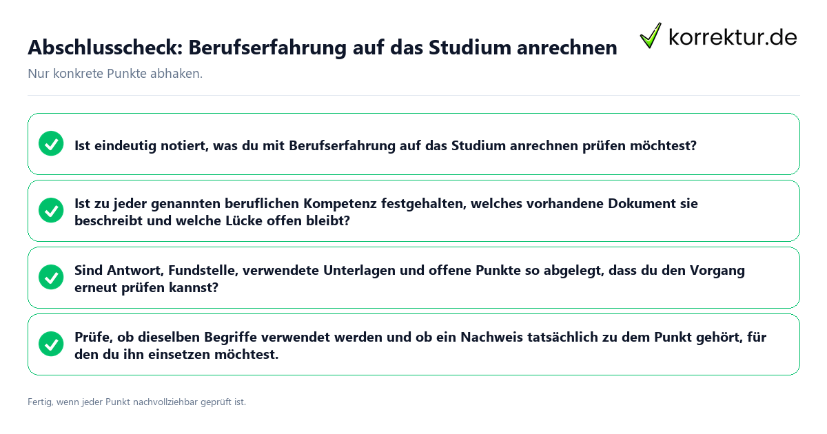 Abschlusscheck: Berufserfahrung auf das Studium anrechnen Konkreter Abschlusscheck zu Berufserfahrung auf das Studium anrechnen