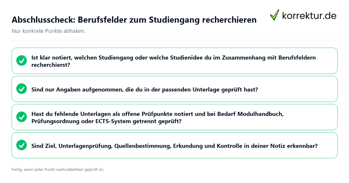 Abschlusscheck: Berufsfelder zum Studiengang recherchieren Konkreter Abschlusscheck zu Berufsfelder zum Studiengang recherchieren