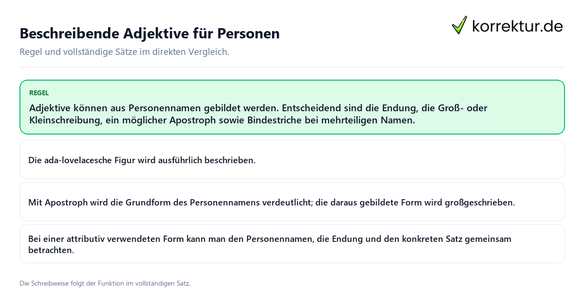 Konkrete Regel und vollständige Beispielsätze zu Beschreibende Adjektive für Personen