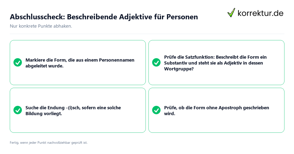 Konkreter Abschlusscheck zu Beschreibende Adjektive für Personen