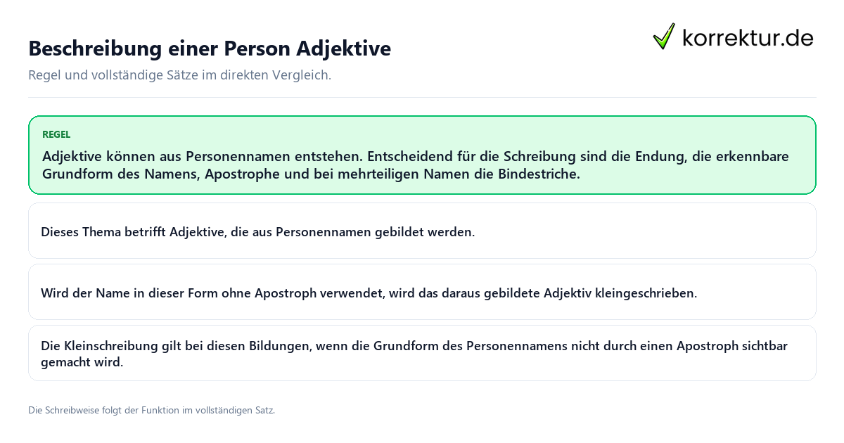 Beschreibung einer Person Adjektive Konkrete Regel und vollständige Beispielsätze zu Beschreibung einer Person Adjektive