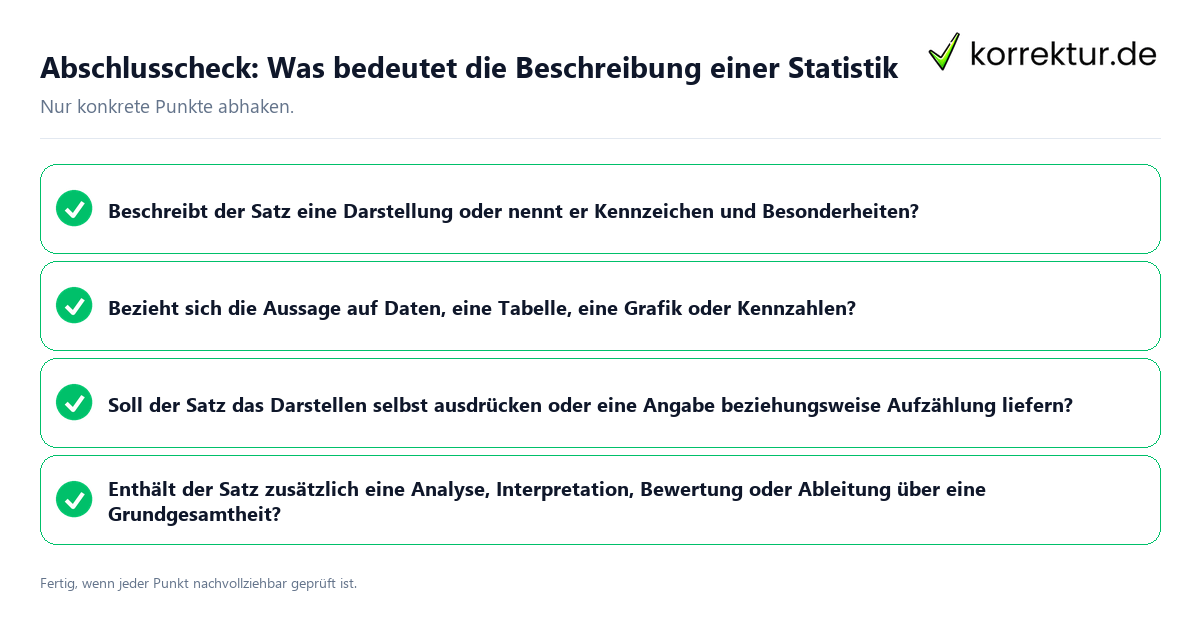 Konkreter Abschlusscheck zu Was bedeutet die Beschreibung einer Statistik
