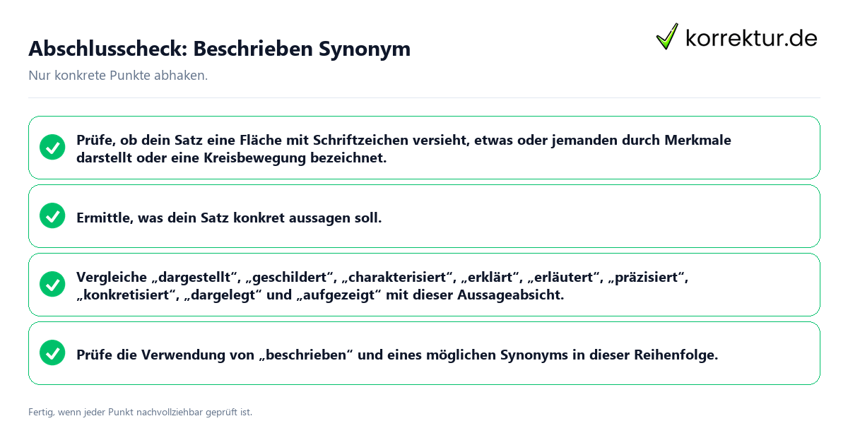 Konkreter Abschlusscheck zu Beschrieben Synonym