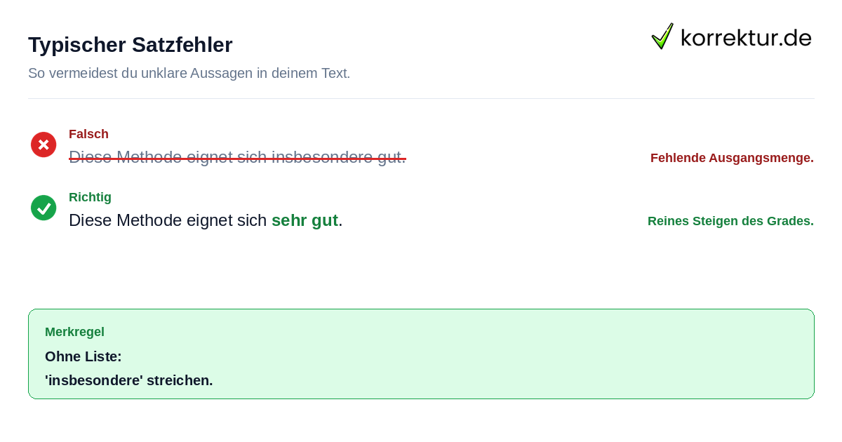 Rotstift-Korrektur: sehr gut statt insbesondere gut