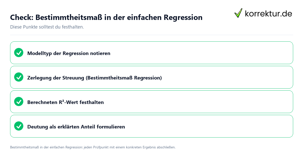 Bestimmtheitsmaß in der einfachen Regression mit einer themenspezifischen Checkliste