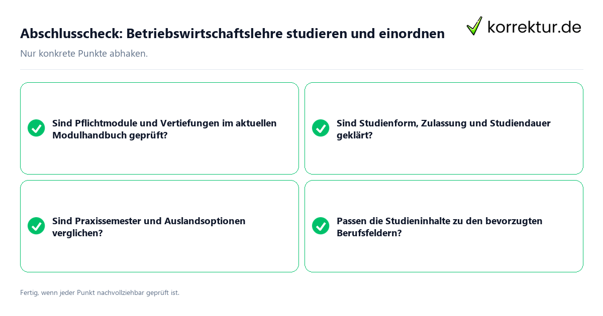Konkreter Abschlusscheck zu Betriebswirtschaftslehre studieren und einordnen