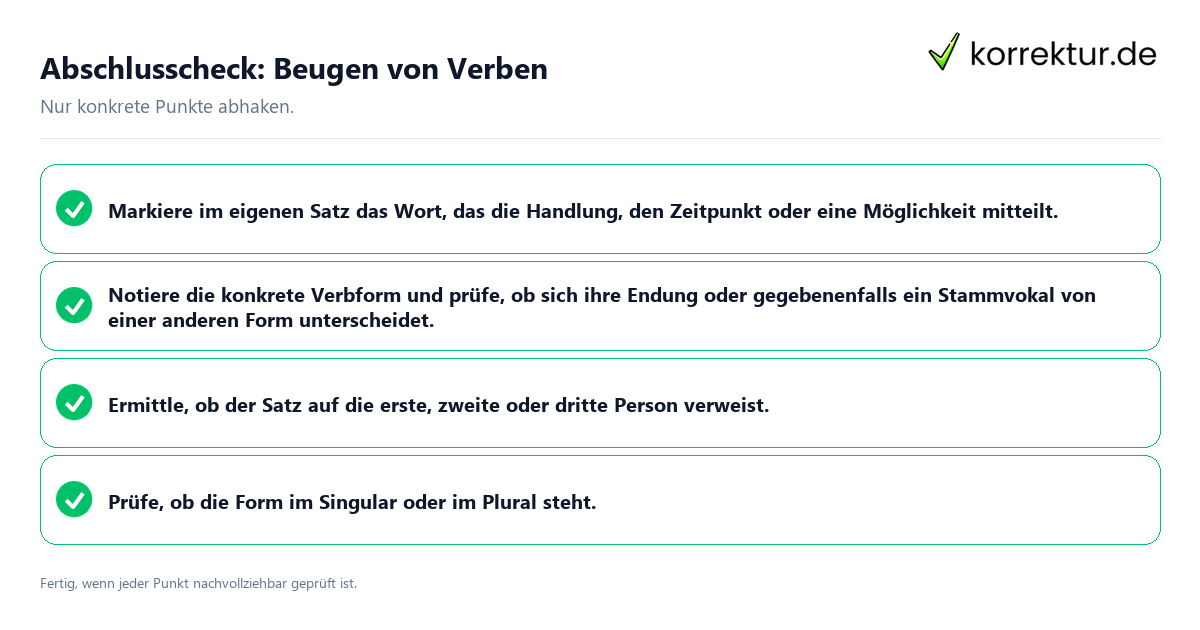 Konkreter Abschlusscheck zu Beugen von Verben