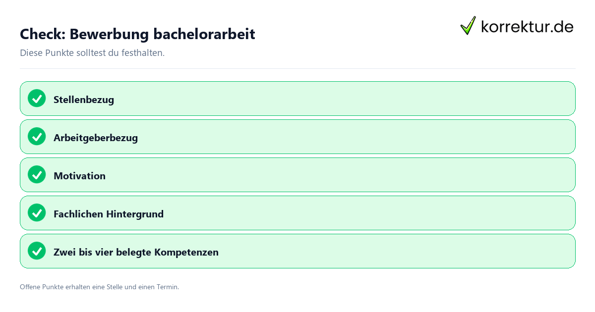 Bewerbung bachelorarbeit mit Checkliste für Unterlagen und nächste Schritte