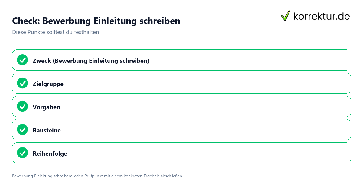 Bewerbung Einleitung schreiben mit einer themenspezifischen Checkliste