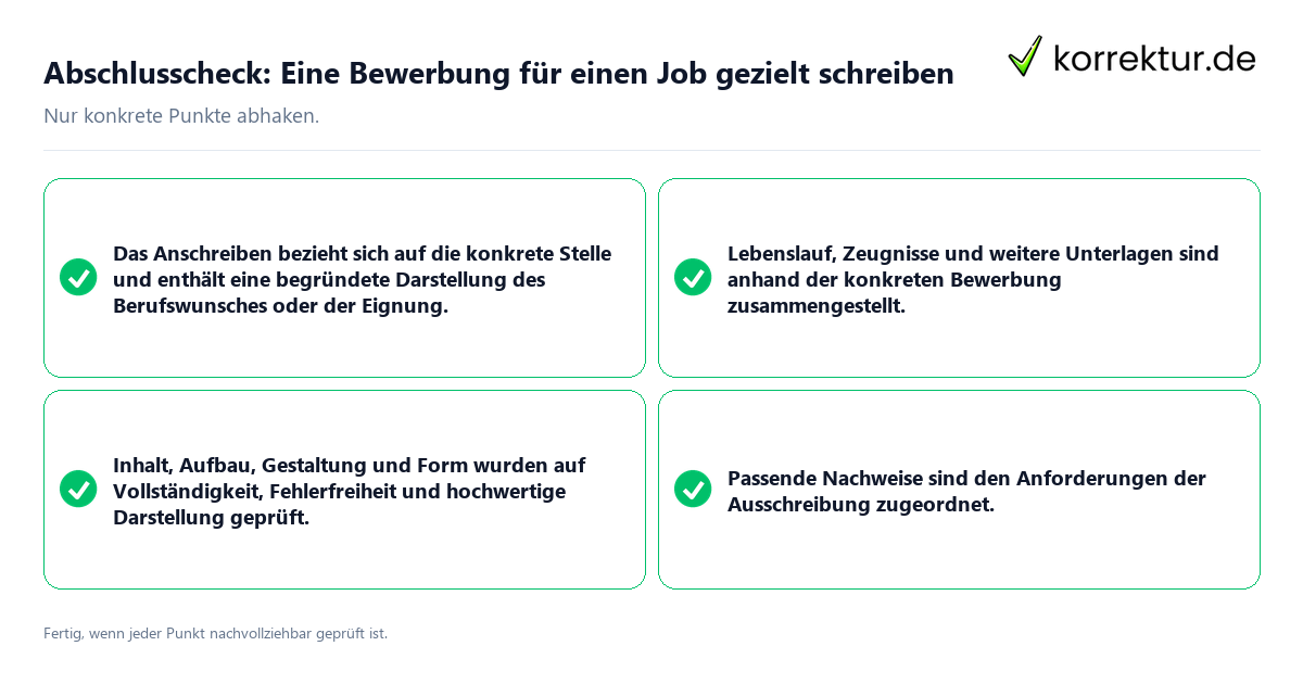 Konkreter Abschlusscheck zu Eine Bewerbung für einen Job gezielt schreiben