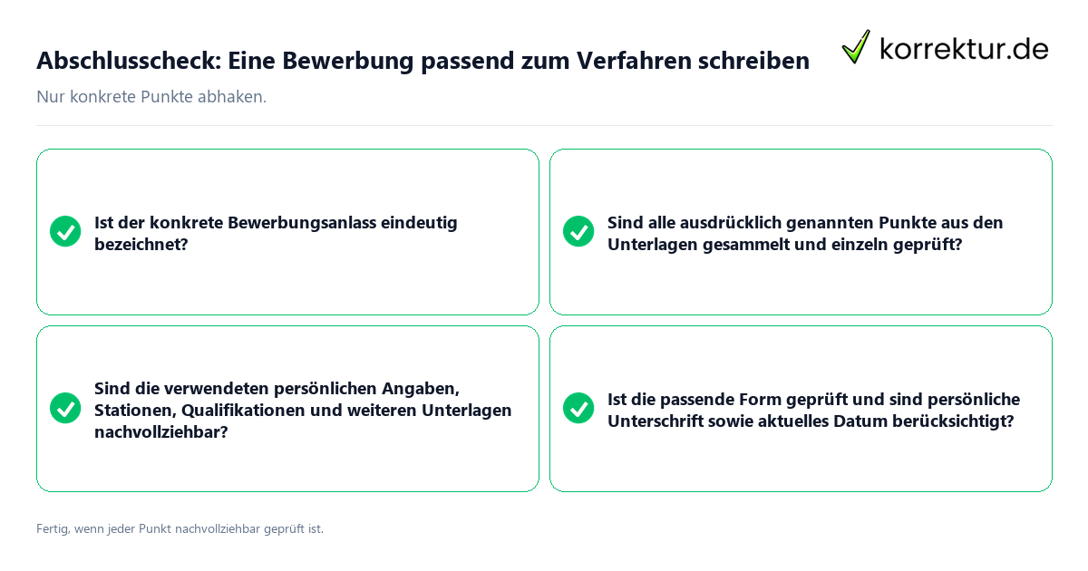 Abschlusscheck: Eine Bewerbung passend zum Verfahren schreiben Konkreter Abschlusscheck zu Eine Bewerbung passend zum Verfahren schreiben