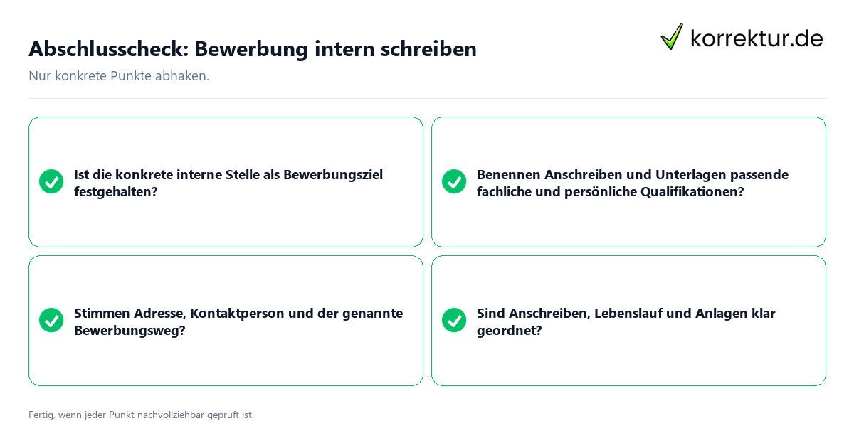 Konkreter Abschlusscheck zu Bewerbung intern schreiben