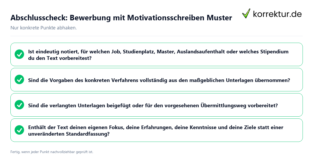 Konkreter Abschlusscheck zu Bewerbung mit Motivationsschreiben Muster
