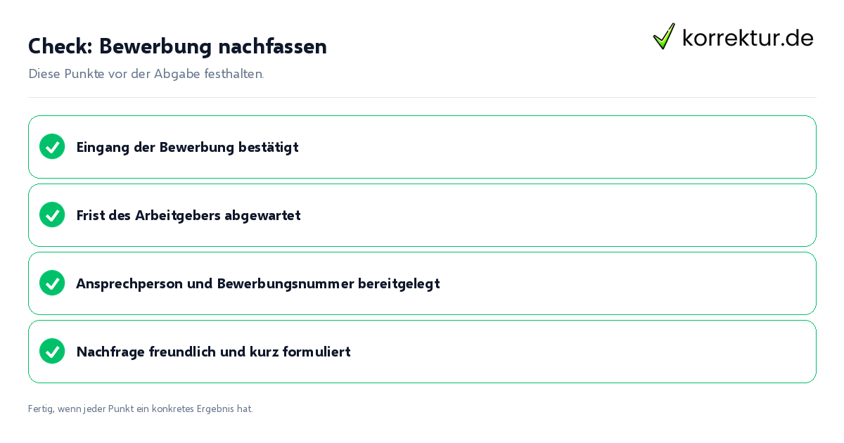 Bewerbung nachfassen: Prüfliste mit vier Punkten