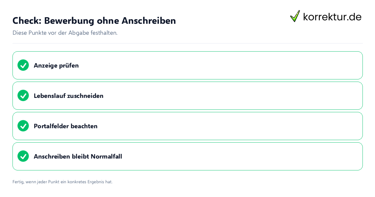 Check: Bewerbung ohne Anschreiben Bewerbung ohne Anschreiben: Prüfliste mit vier Punkten