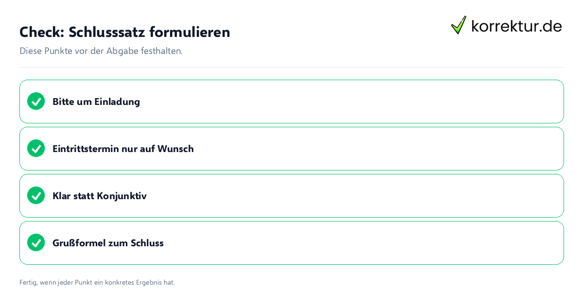 Check: Schlusssatz formulieren Schlusssatz formulieren: Prüfliste mit vier Punkten
