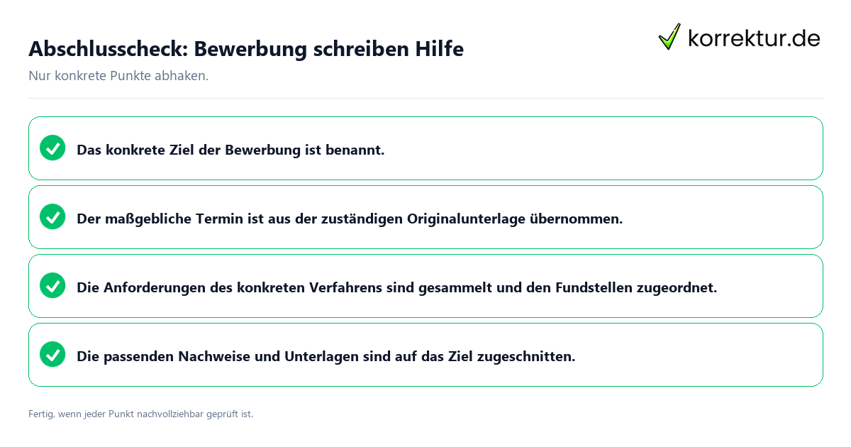 Konkreter Abschlusscheck zu Bewerbung schreiben Hilfe