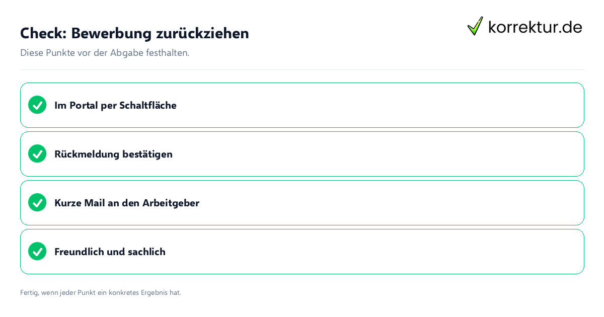 Check: Bewerbung zurückziehen Bewerbung zurückziehen: Prüfliste mit vier Punkten