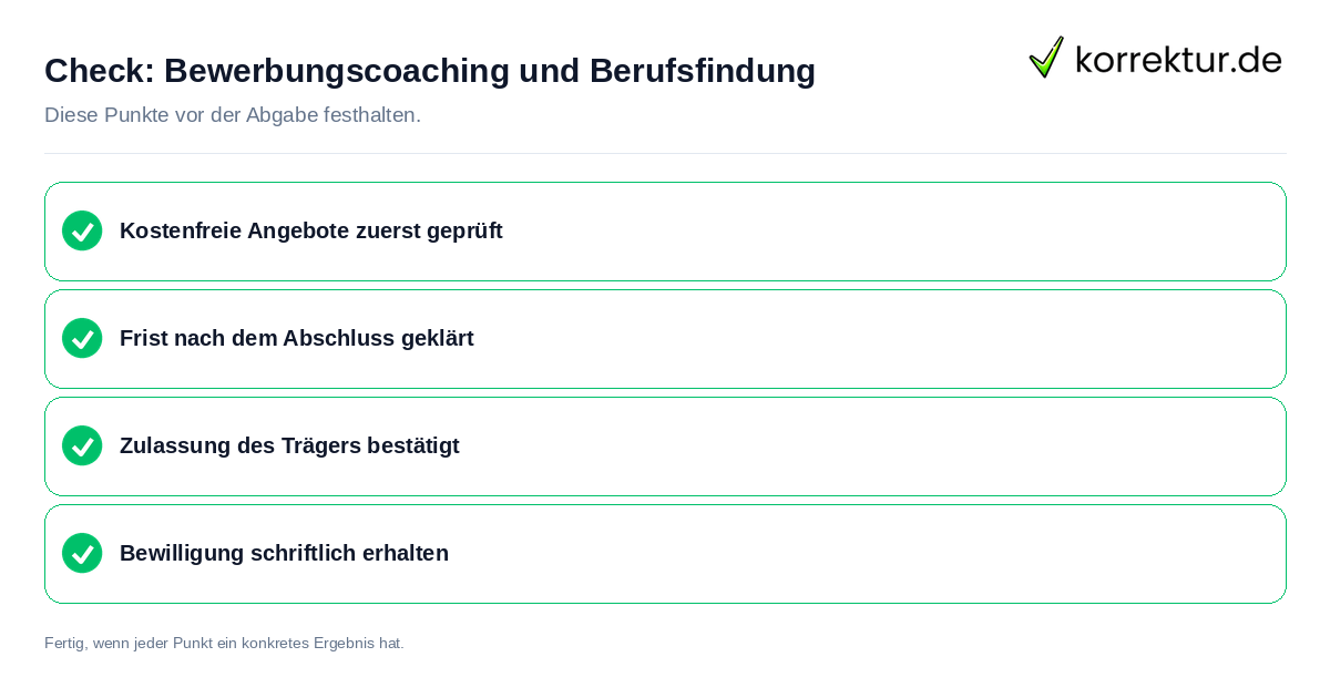 Check: Bewerbungscoaching und Berufsfindung Bewerbungscoaching und Berufsfindung: Prüfliste mit vier Punkten