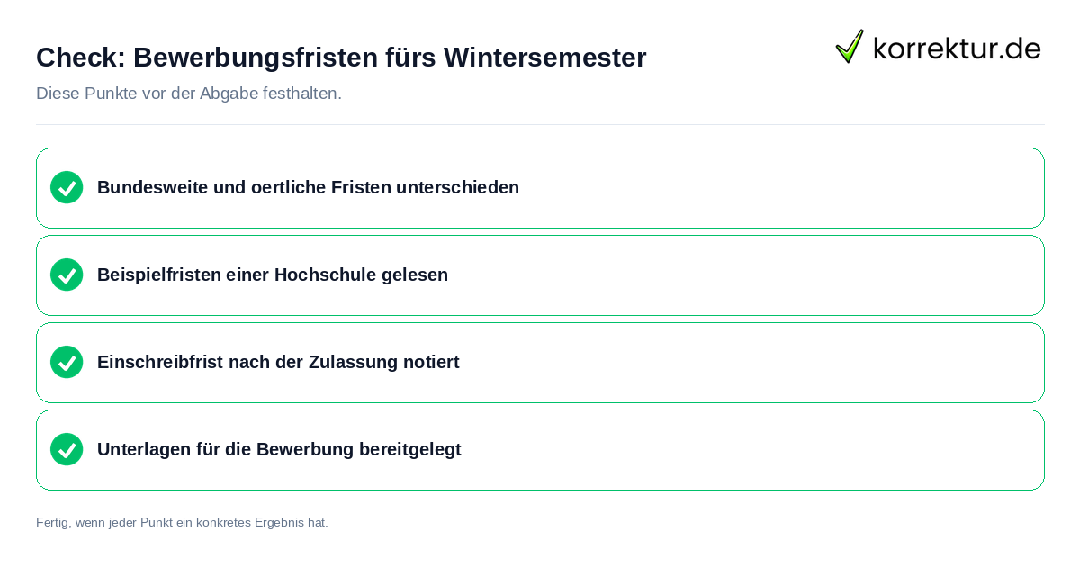 Check: Bewerbungsfristen fürs Wintersemester Bewerbungsfristen fürs Wintersemester: Prüfliste mit vier Punkten