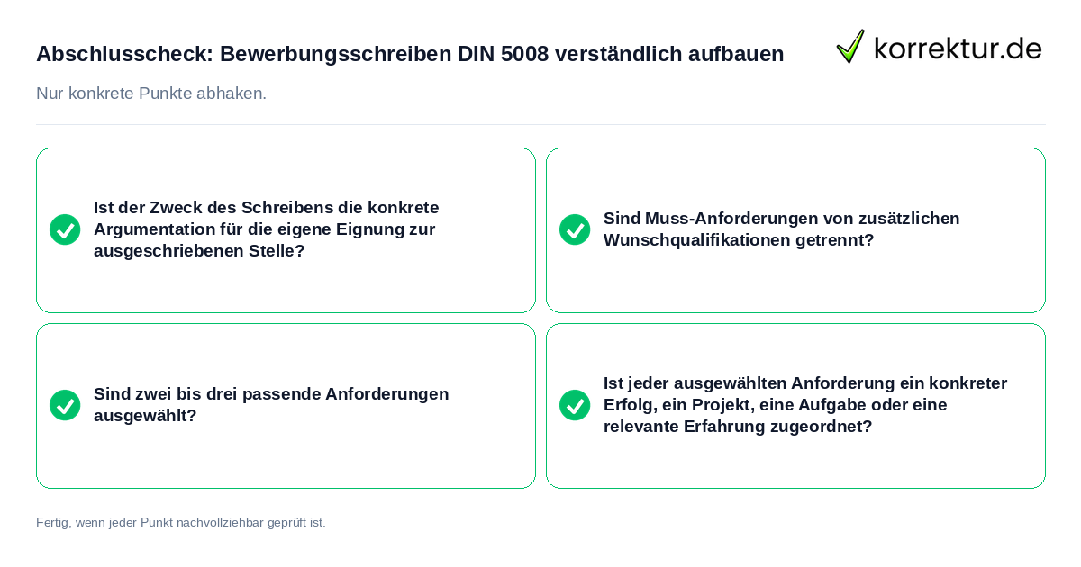 Abschlusscheck: Bewerbungsschreiben DIN 5008 verständlich aufbauen Konkreter Abschlusscheck zu Bewerbungsschreiben DIN 5008 verständlich aufbauen