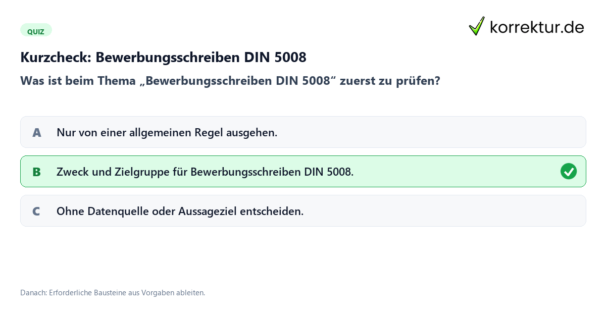 Bewerbungsschreiben DIN 5008 mit einem Kurzquiz zum sinnvollen nächsten Schritt