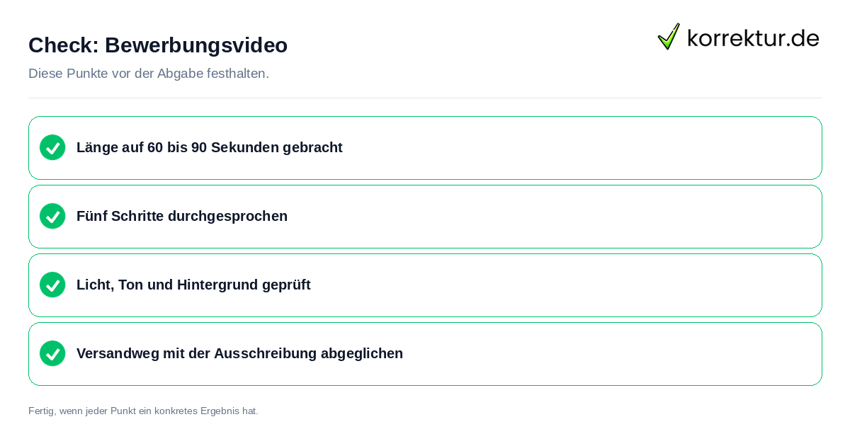 Check: Bewerbungsvideo Bewerbungsvideo: Prüfliste mit vier Punkten