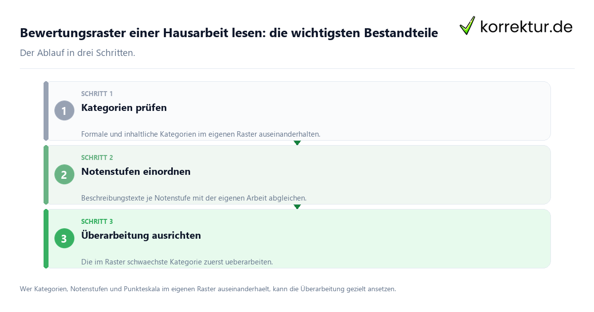 Bewertungsraster einer Hausarbeit lesen: die wichtigsten Bestandteile: der Ablauf in drei Schritten
