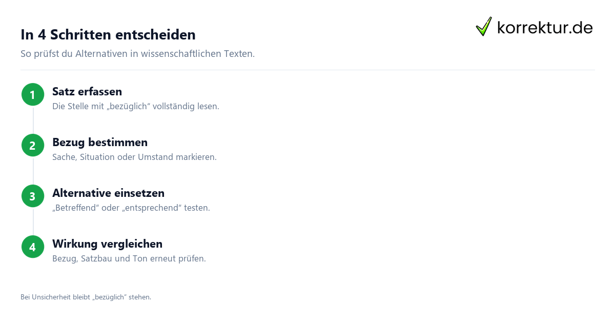 In 4 Schritten entscheiden Welche Synonyme für „bezüglich“ passen wirklich? Vier Schritte zur passenden Formulierung
