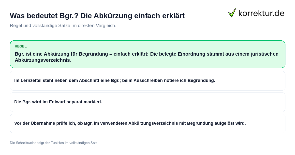 Konkrete Regel und vollständige Beispielsätze zu Was bedeutet Bgr.? Die Abkürzung einfach erklärt