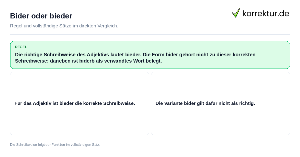 Konkrete Regel und vollständige Beispielsätze zu Bider oder bieder
