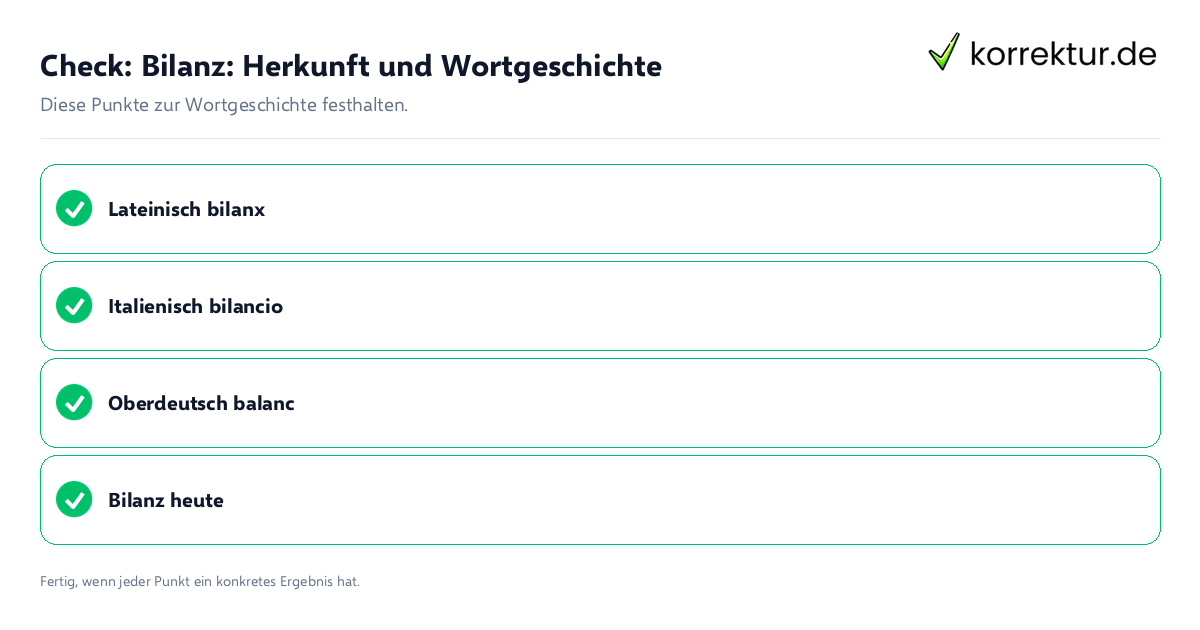 Check: Bilanz: Herkunft und Wortgeschichte Bilanz: Herkunft und Wortgeschichte: Prüfliste mit vier Punkten