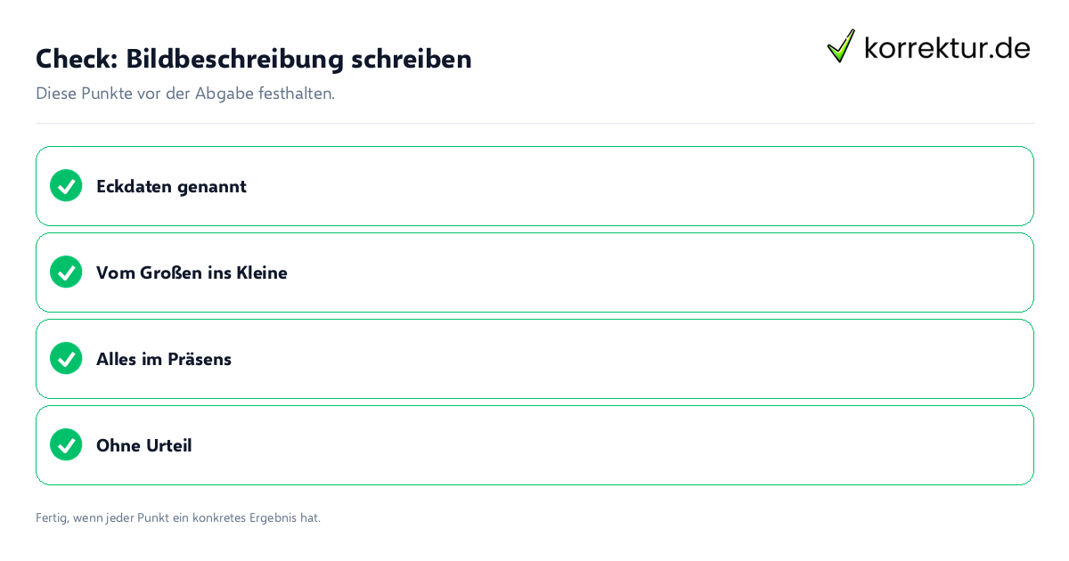 Check: Bildbeschreibung schreiben Bildbeschreibung schreiben: Prüfliste mit vier Punkten