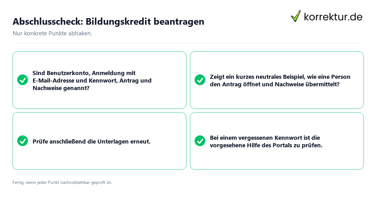 Abschlusscheck: Bildungskredit beantragen Konkreter Abschlusscheck zu Bildungskredit beantragen