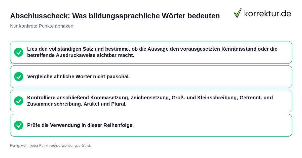 Konkreter Abschlusscheck zu Was bildungssprachliche Wörter bedeuten
