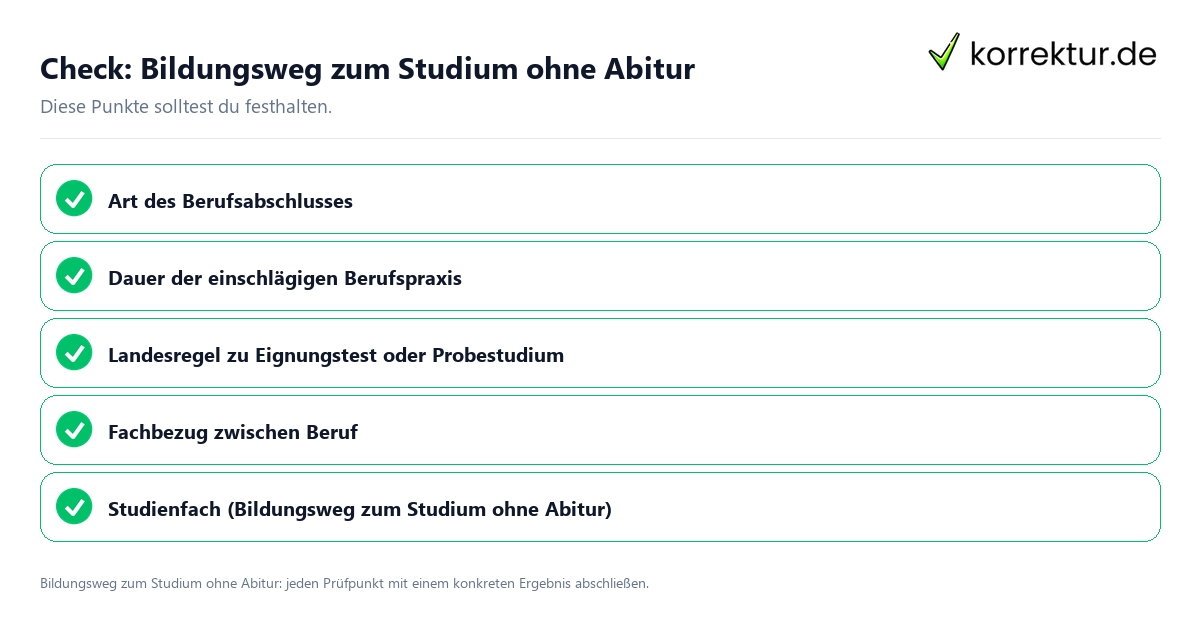 Bildungsweg zum Studium ohne Abitur mit einer themenspezifischen Checkliste