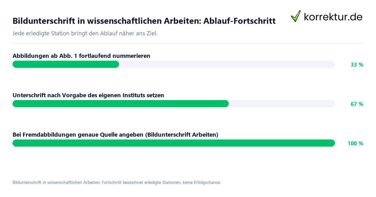 Bildunterschrift in wissenschaftlichen Arbeiten: Ablauf-Fortschritt Fortschrittsbalken für die einzelnen Ablaufstationen zu Bildunterschrift in wissenschaftlichen