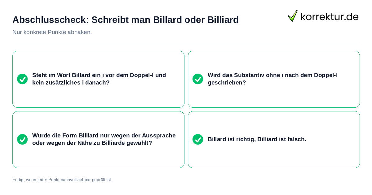 Konkreter Abschlusscheck zu Schreibt man Billard oder Billiard