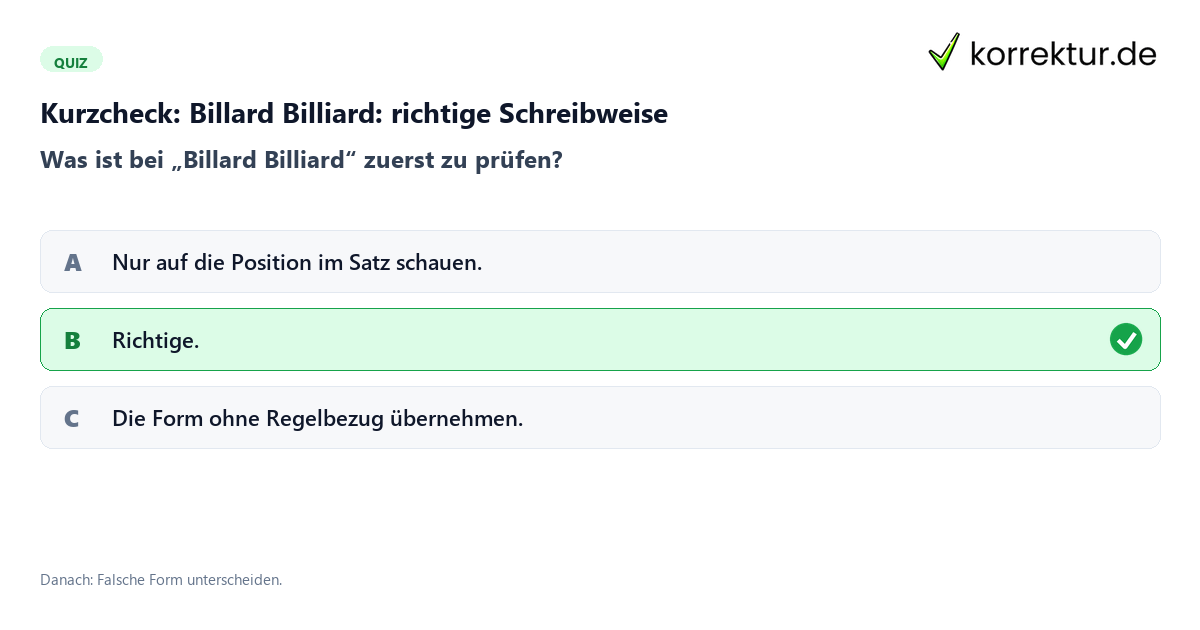 Billard Billiard: richtige Schreibweise mit einem Kurzquiz zum sinnvollen nächsten Schritt