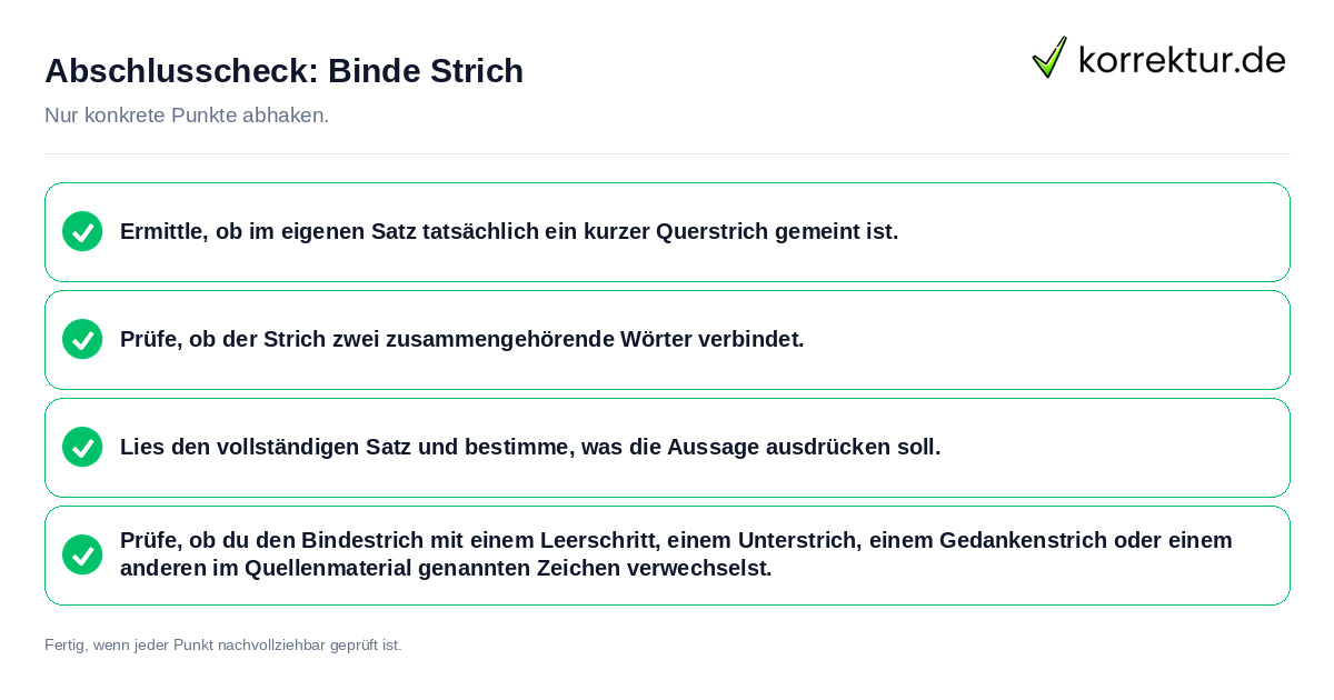 Abschlusscheck: Binde Strich Konkreter Abschlusscheck zu Binde Strich